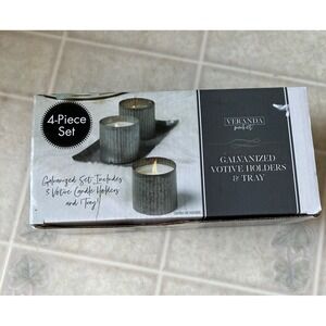 Veranda market Galvanized tray and 3 votive holders No Candles New In box